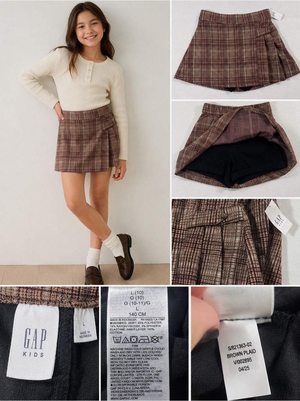 GAP Kids Plaid Skort Girls 10 Brown Preppy School Uniform NWT